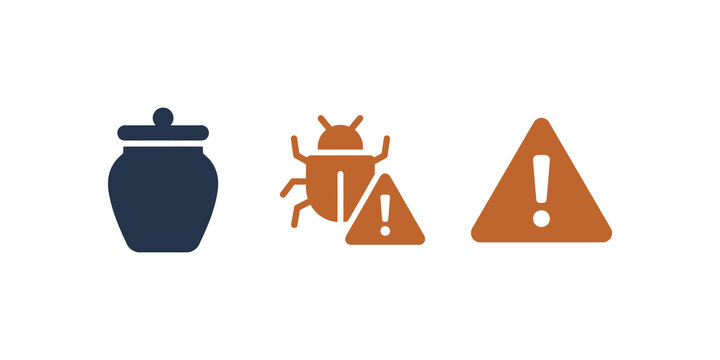 Honey jar with bug alert and warning notification flat icon design.