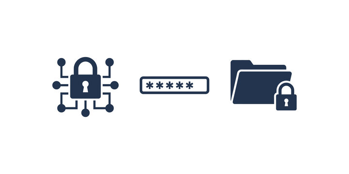 Encrypted data folder and password field vector security icon collection.
