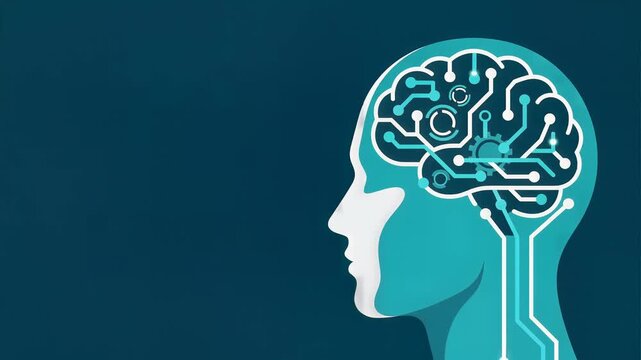 Human Head Silhouette with Digital Brain Circuitry Illustration