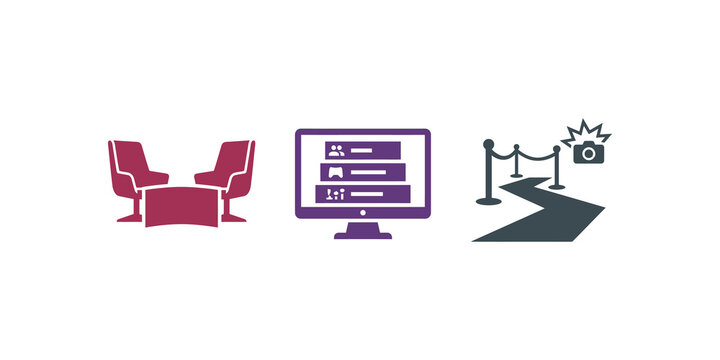 Entertainment and media icons for lounge interview and celebrity path.