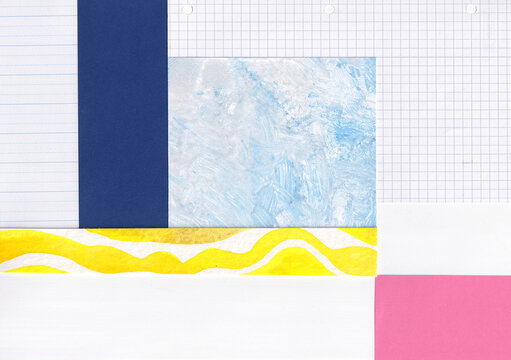 Abstract paper collage creates a colorful geometric background
