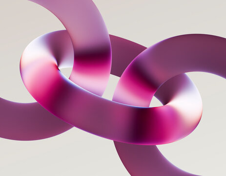 Magenta interlocking rings form a 3D chain structure