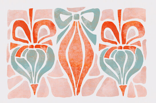 The image shows a vintage minimalist Christmas ornament illustration