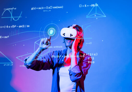 Woman explores mathematical equations using virtual reality headset