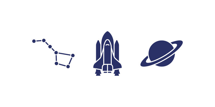 Space theme flat icons including constellation space shuttle and saturn.