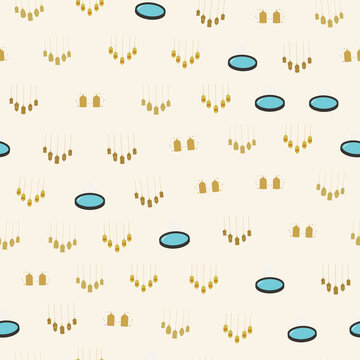 Seamless pattern of golden lanterns and blue pools