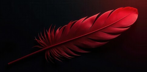 Fototapeta premium Isolated black feather on rich crimson Intriguing contrast, dramatic mood , bold, crimson