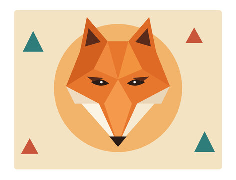 Geometric Low Poly Fox Head Portrait Vector Illustration