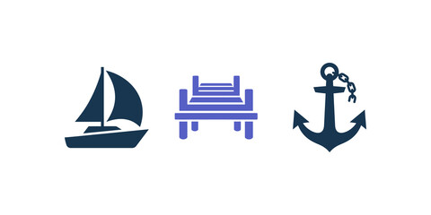 Nautical theme sailboat wooden dock and anchor on transparent sheet. © SAJID