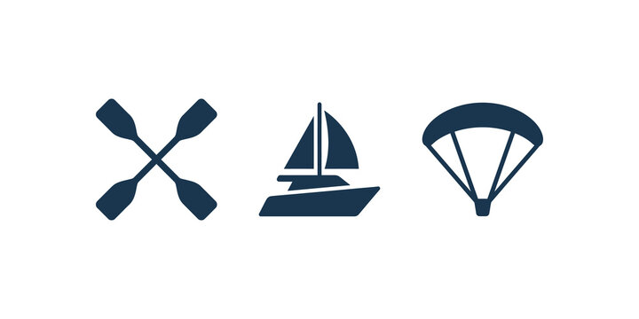 Water sports and outdoor recreation activity symbols in dark blue.