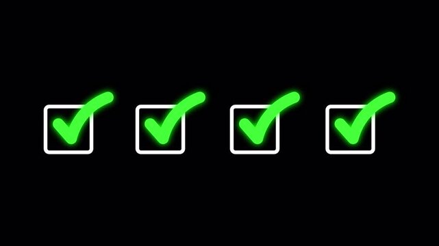 four square icon with glowing green checkmarks icon animated