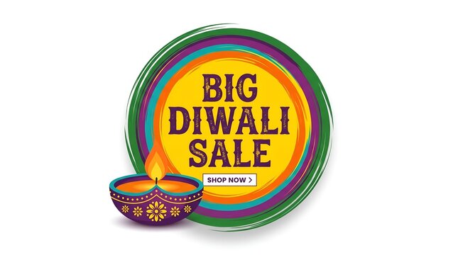 Bright diwali sale advertisement with traditional oil lamp and colorful watercolor background