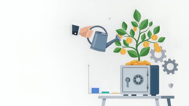 Financial Growth Investment Illustration with Money Tree and Safe