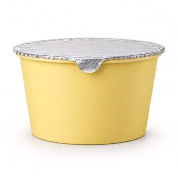 single yellow paper cup with foil lid