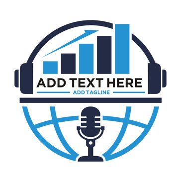 Globe with arrow up and microphone, suitable for podcast talk about motivation and progress to success. Logo design vector.