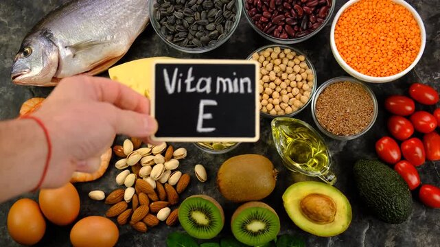 Foods that contain vitamin E. Selective focus.