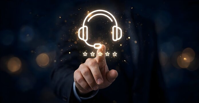 Customer service representative touching support icon