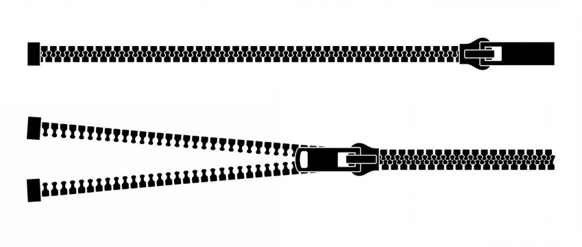 Minimalist zipper vector icons, open and closed zip fasteners for clothing design
