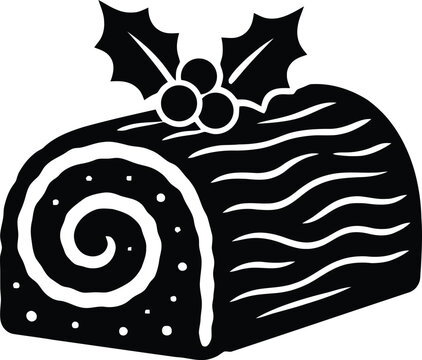 Traditional Yule log cake or B&ucirc;che de No&euml;l Christmas silhouette vector