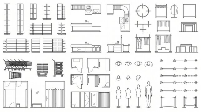 Retail Store Planning Architectural CAD Blocks Collection