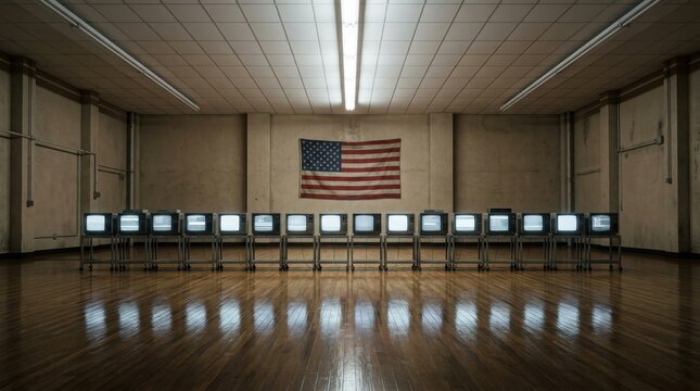 voting booths in empty room , Election Law Justice And Democracy Concept.