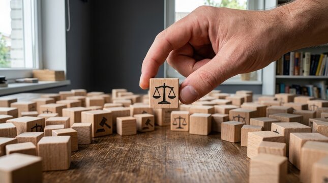 law and justice concept with wooden blocks , Election Law Justice And Democracy Concept.