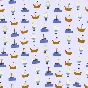 Seamless pattern of boats and hot air balloons