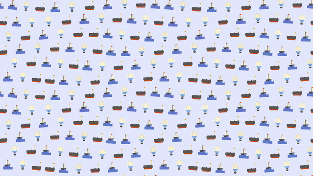 Seamless pattern of boats and hot air balloons