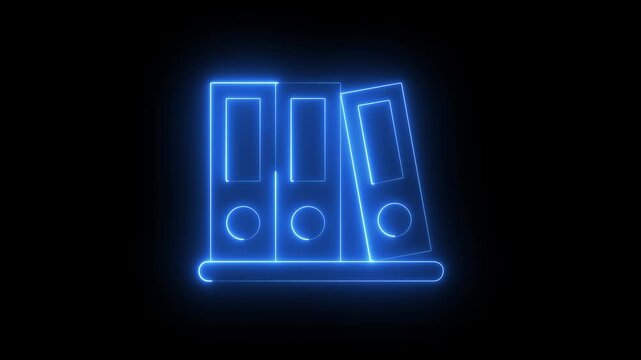 glowing neon Office folders with papers and documents icon isolated on black background. Office binders. Archives folder sign. corporate document organization concept. 4K Video animation. 
