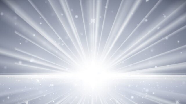 Bright silver light rays beaming on abstract sparkling background
