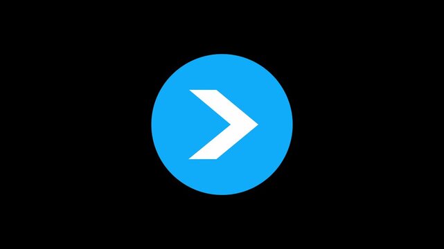 Directional arrow animation points rightward inside an active circle. Forward user interface media playback navigation routes on arrow. Digital controls use the arrow.
