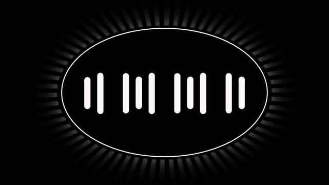 Sound waveform animation radiates inside a circle with optical beams. Audio music frequency mastering telemetry routes on sound waveform. Sound engineering uses waveform.