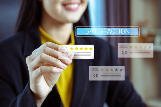 Customer give rating to service experience on online application, Customer review satisfaction feedback survey concept, User  can evaluate quality of service leading to reputation ranking of business.