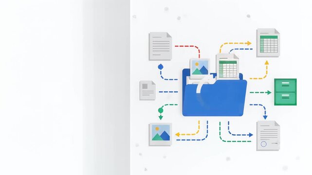 Data Management System Folder and File Organization Vector Illustration