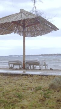 Empty tourist coast at sea on windy day