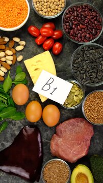 Foods that contain vitamin B1. Selective focus.