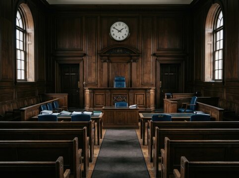courtroom interior with judge's bench , Election Law Justice And Democracy Concept.