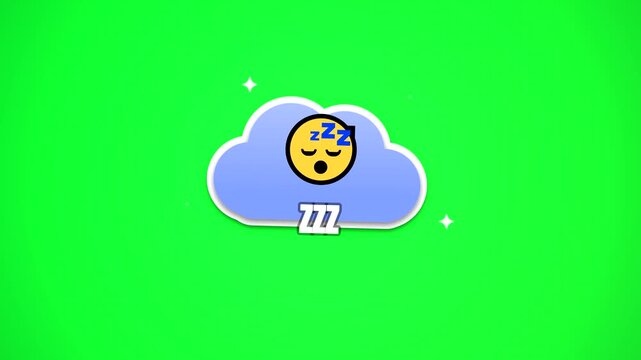 Animated Sleeping Emoji Cloud Icon, Cute Tired Face with Zzz Symbol, Green Screen Key Visual