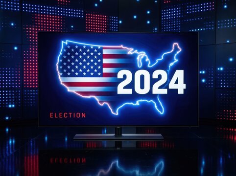 US 2024 election campaign television graphic , Election Law Justice And Democracy Concept.