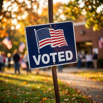 Voted sign with American flags , Election Law Justice And Democracy Concept.
