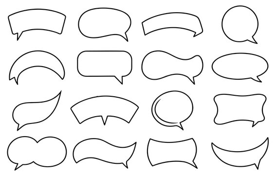 Hand drawn speech bubbles collection featuring diverse cartoon outline shapes and empty dialogue boxes isolated on transparent background