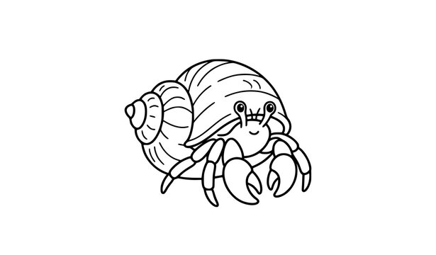 Cute Hermit Crab Cartoon Outline Coloring Page