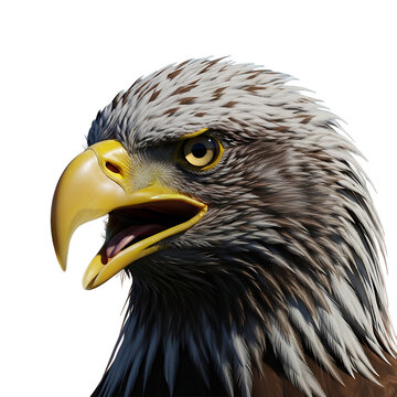 Bald eagle with open beak on transparent background