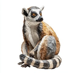 Fototapeta premium Small Ring Tailed Lemur Figurine Isolated On White Background With Detailed Texture And Bright Eyes