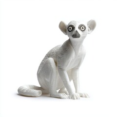 Fototapeta premium Three Dimensional Printed White Lemur Figurine Isolated On A Pure White Studio Background