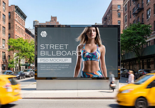 Horizontal Billboard in New York City Street Mockup &ndash; Front View