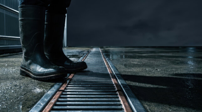 Rain boot rooftop drain security solution food industrial wet dark storm