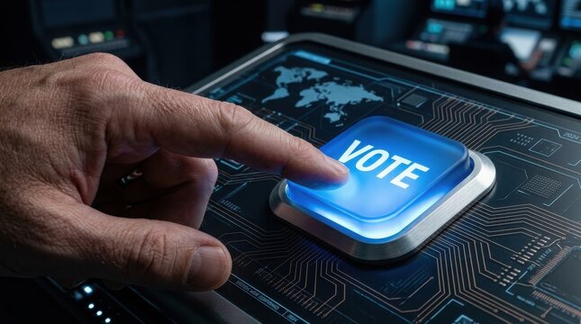 Electronic Voting Button for Democracy , Election Law Justice And Democracy Concept.