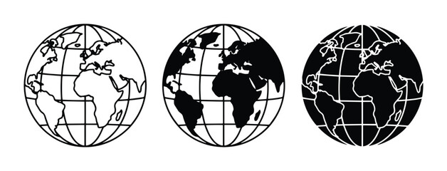 Earth globe icons, outline and silhouette for logo © Mustafa