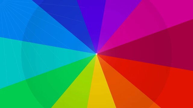 vibrant rainbow radial light vortex with colorful rotating beams and abstract energy motion background animation.